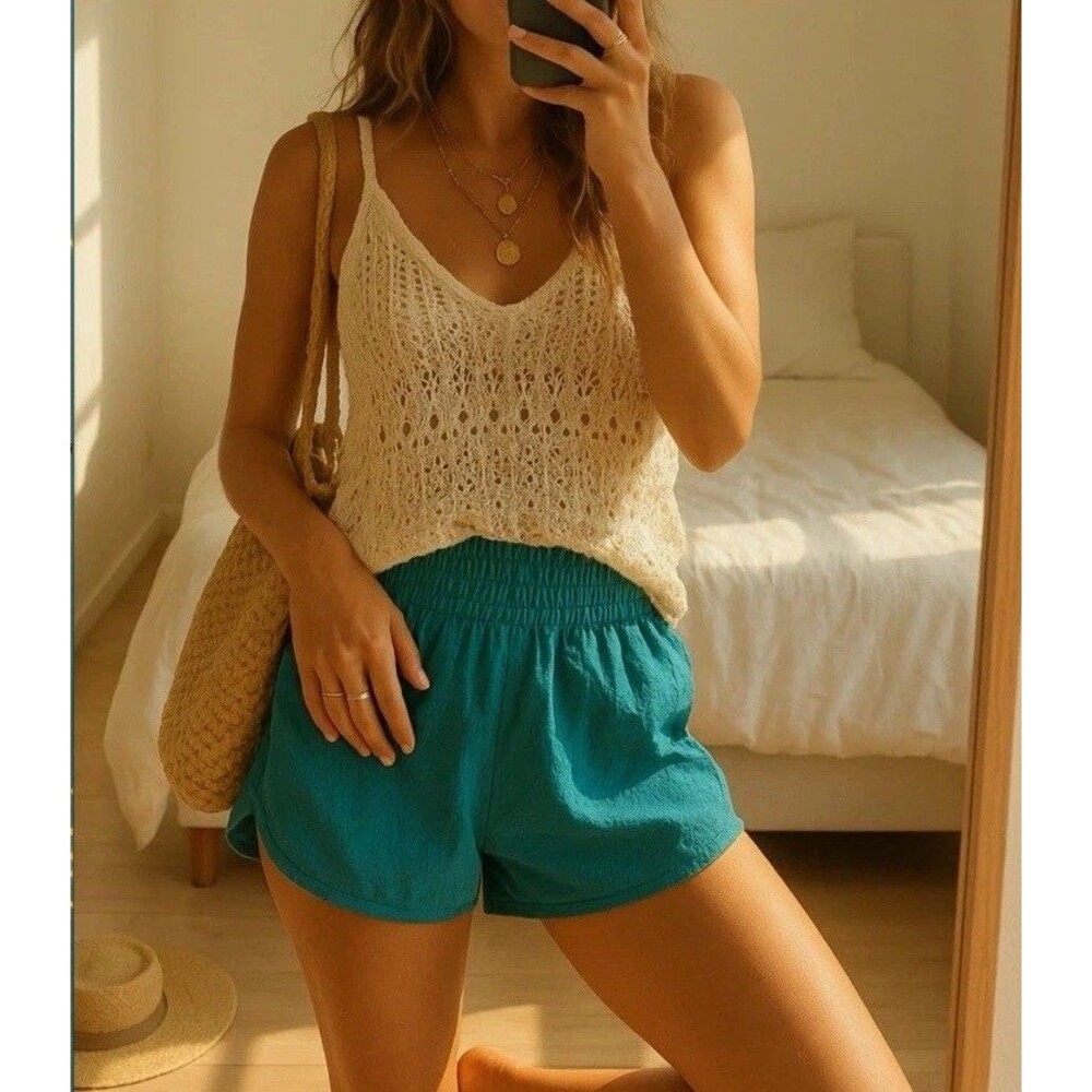 Free People Dolphin Hem Shorts S Teal Lined Lightweight Gym Lounge Coast…